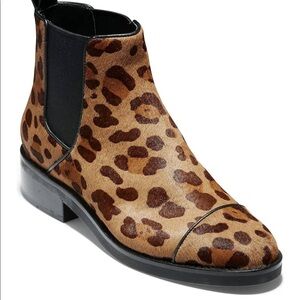 NEW COLE HAAN 7B Mara grand calf hair Chelsea boots  ocelot leopard print